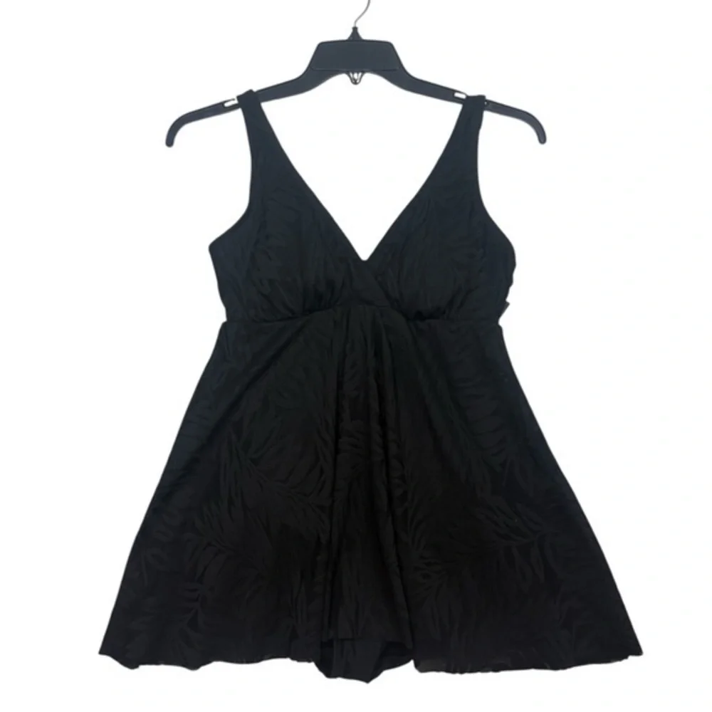 Swim Solutions NWT Black V-Neck Flyaway Women's Tummy-Control Swim swimsuit 14 L - Picture 2 of 13